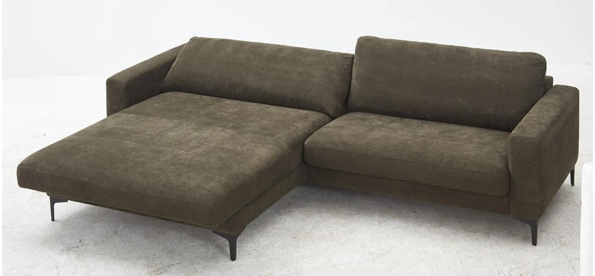 Ecksofa Oviedo - Longchair links mit 1,5-Sitzer inkl. Relaxfunktion (motorisch), Stoff, Braungrün