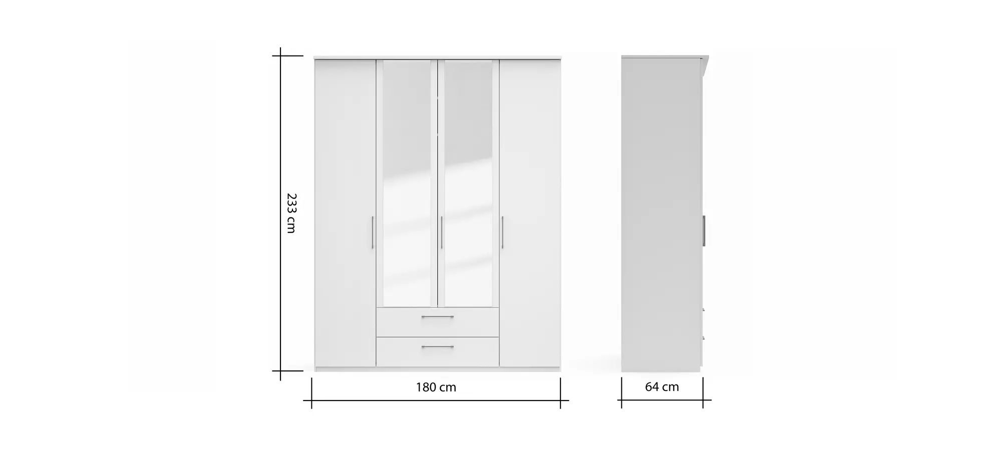 Drehtürenschrank Viana - B. ca. 180cm, Lack, Weiß