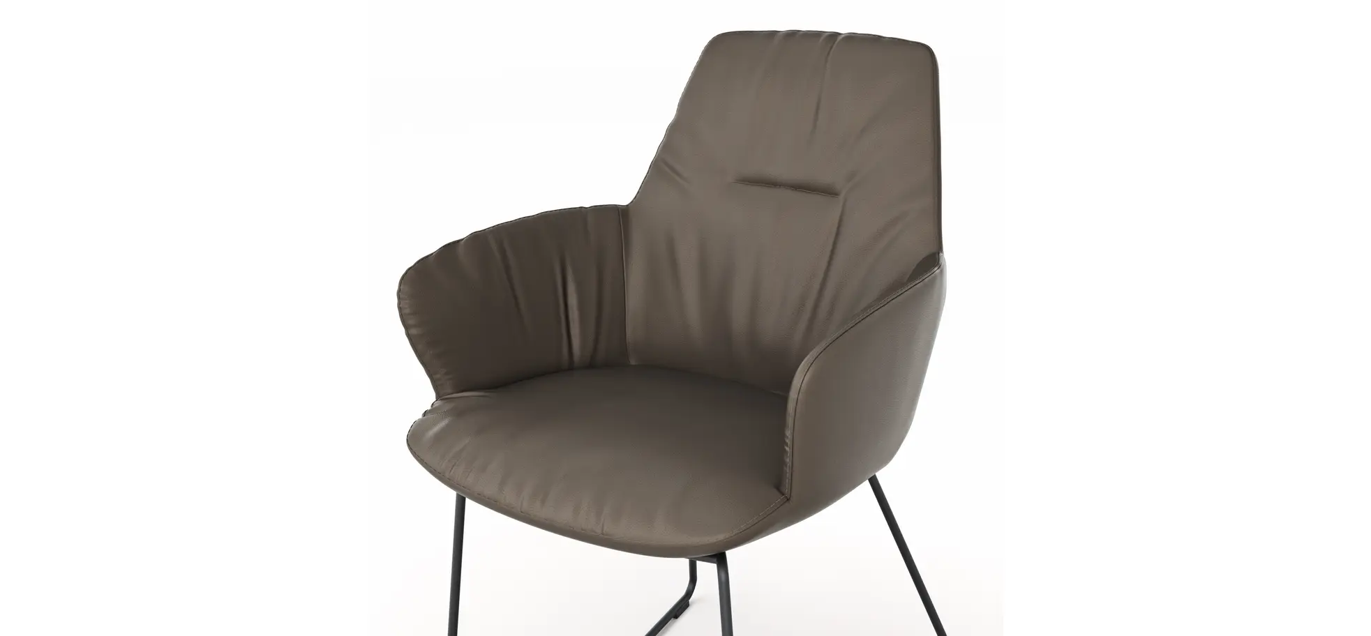 Armlehnstuhl Pegara - Leder, Dunkelbraun, Kufe