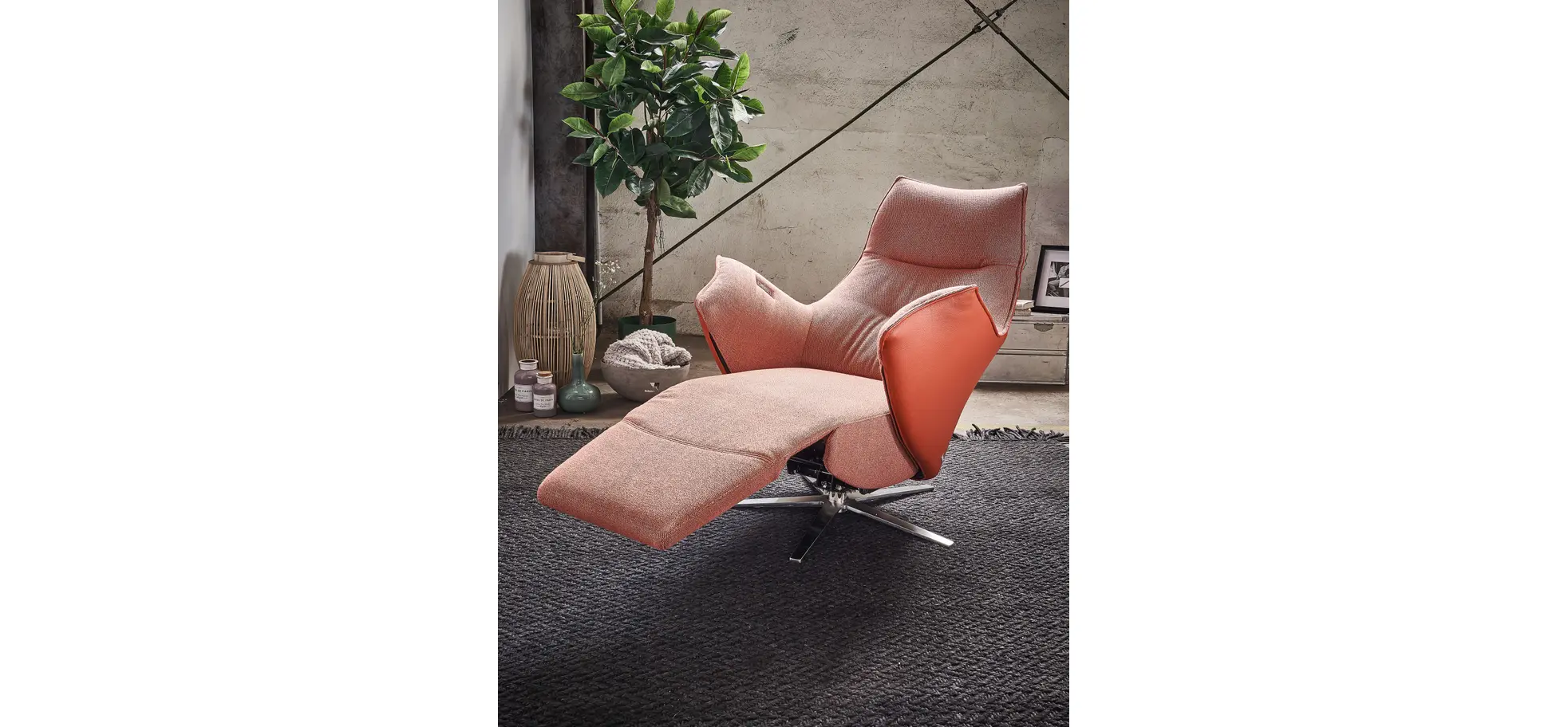 Relaxsessel Girona -  Relaxfunktion (motorisch) und Aufstehhilfe, Stoff, Leder, Rose