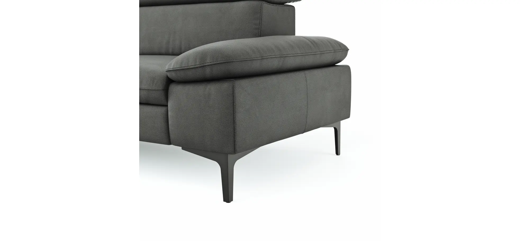 Ecksofa Felipa - Longchair links mit 2,5-Sitzer inkl. Kopfteil verstellbar, Leder, Grau
