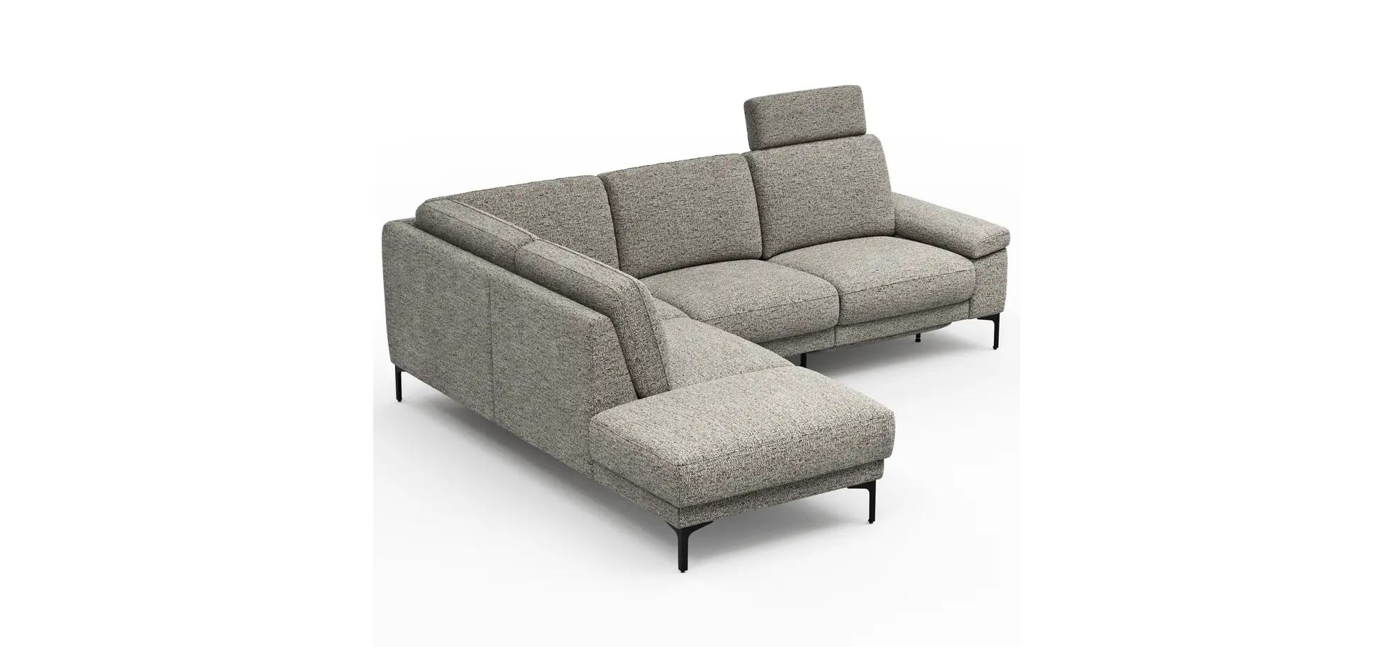 Ecksofa Matero - Ecke mit 2-Sitzer rechts inkl. Relaxfunktion motorisch und Sitzvorzug, Stoff, Graubeige