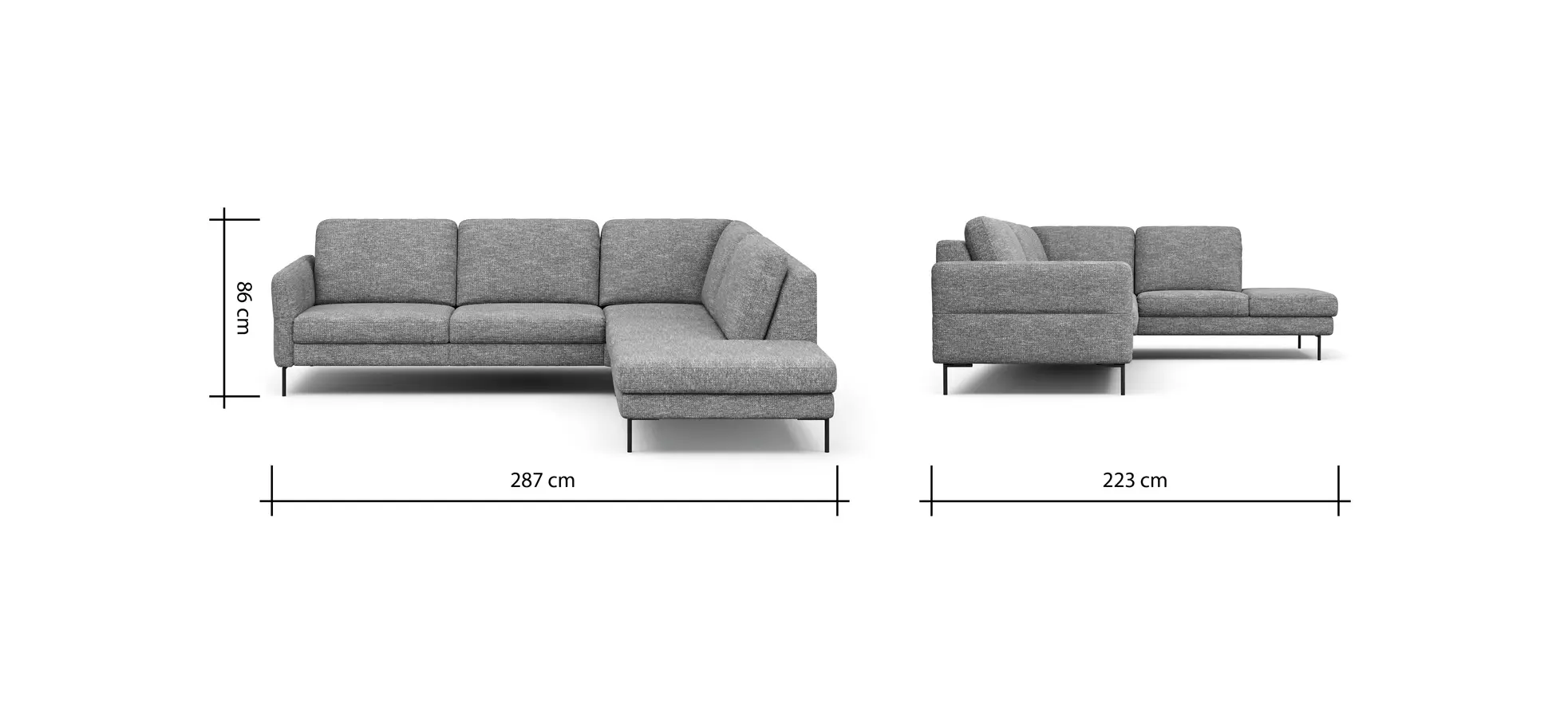 Ecksofa Enna - 3-Sitzer, Ecke rechts, Sitzvorzug (motorisch), Stoff, Anthrazit