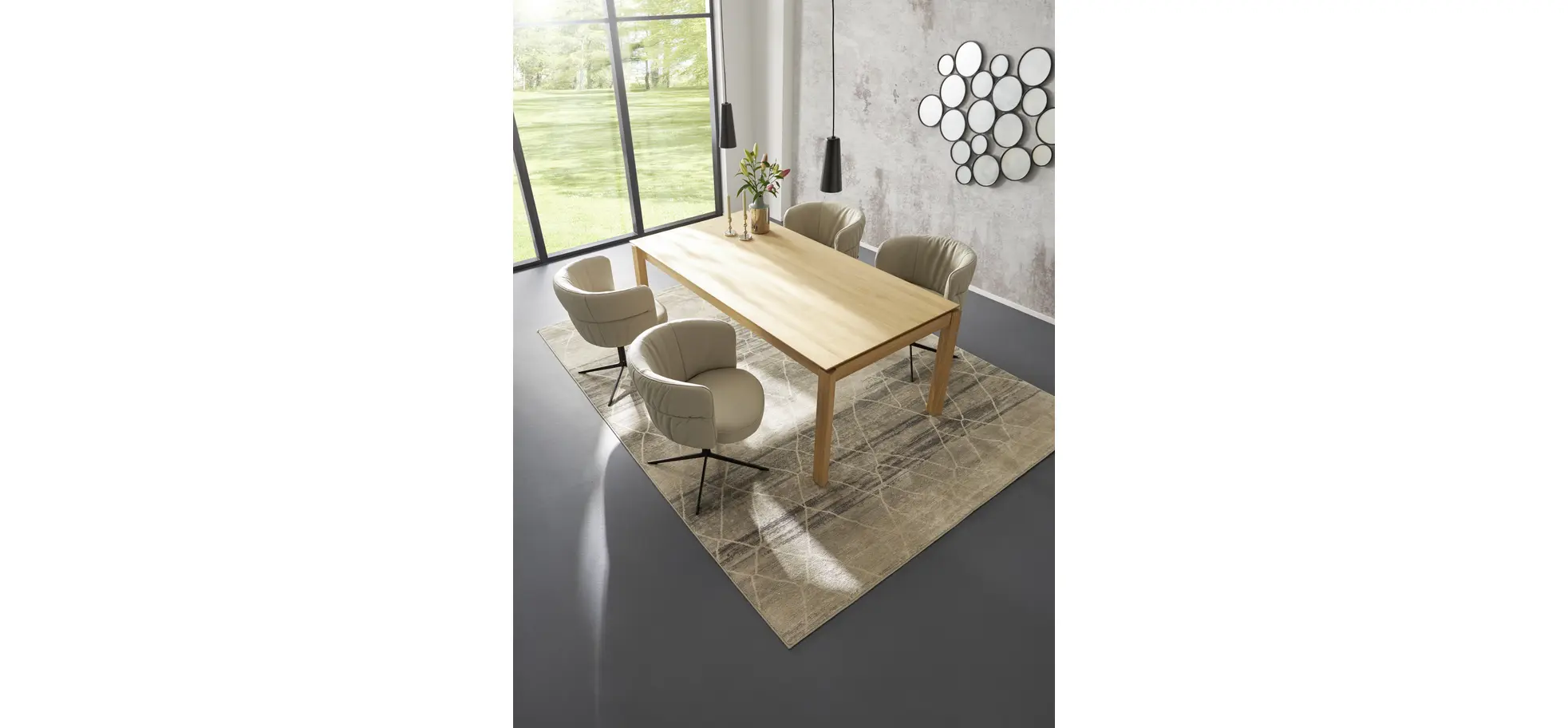 Armlehnstuhl Milana - drehbar, Leder, Offwhite