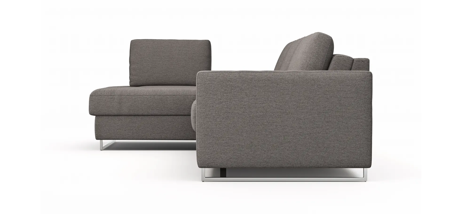 Ecksofa Nuoro - Longchair links mit 2-Sitzer inkl. Schlaffunktion und Bettkasten, Stoff, Grau