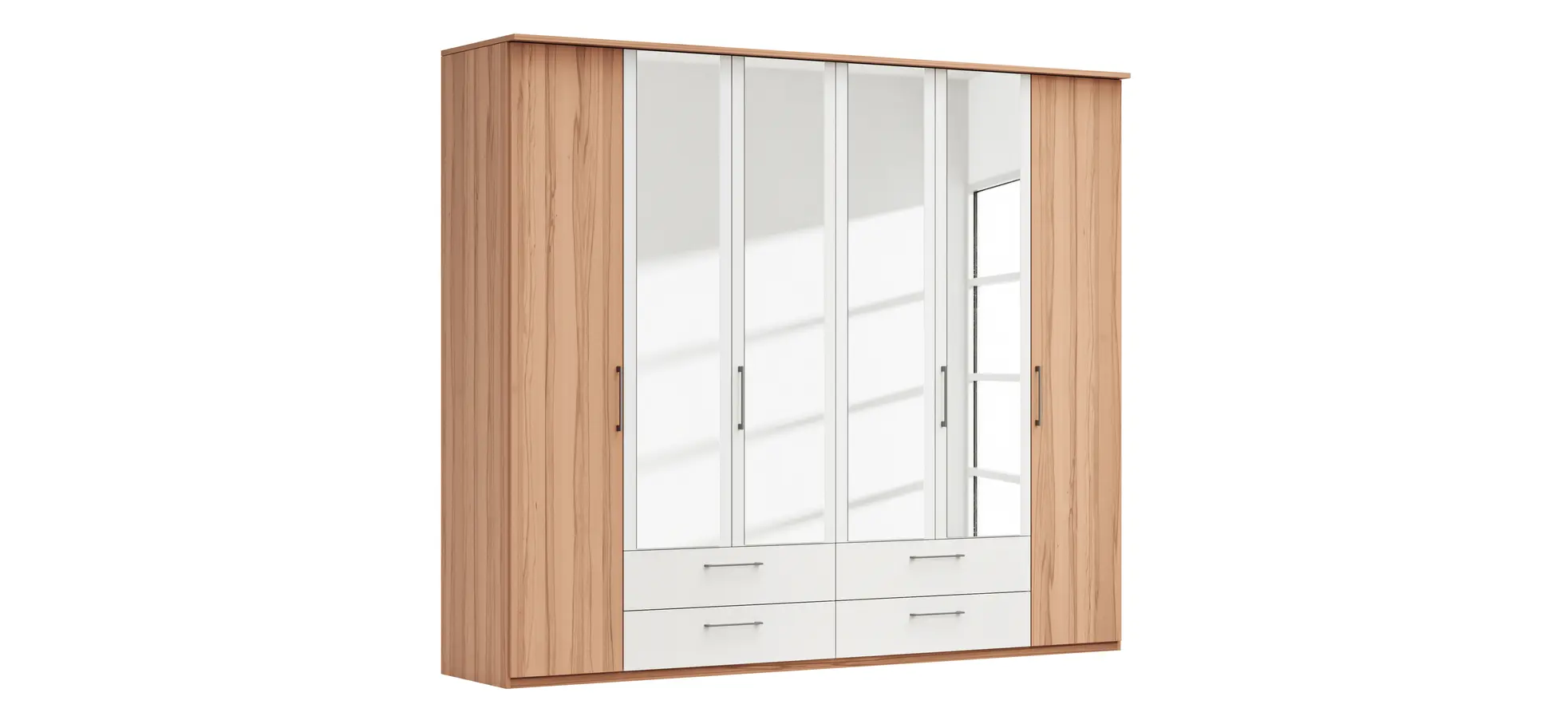 Drehtürenschrank Viana - B. ca. 270 cm, Furnier, Kernbuche, Weiß 106206
