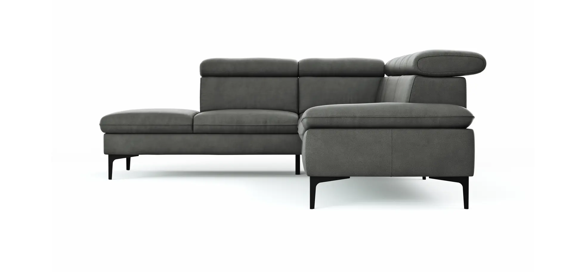 Ecksofa Felipa - Ecke links mit 2,5-Sitzer inkl. Kopfteil verstellbar, Leder, Grau