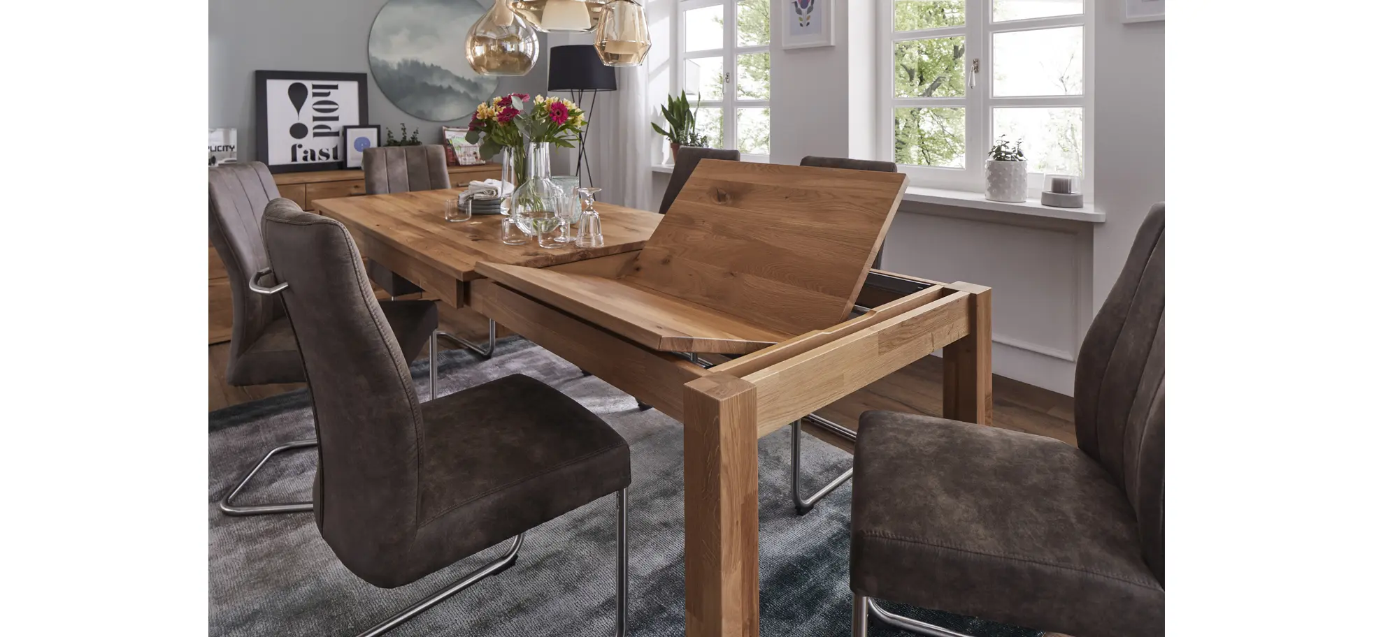 Esstisch Dinner - verlängerbar, LB ca. 180x90 cm, Wildeiche massiv