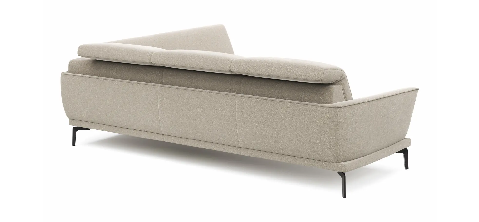 Ecksofa Amadena - 2-Sitzer mit Ecke rechts inkl. Kopfteilverstellung und Sitzvorzug, Stoff, Creme