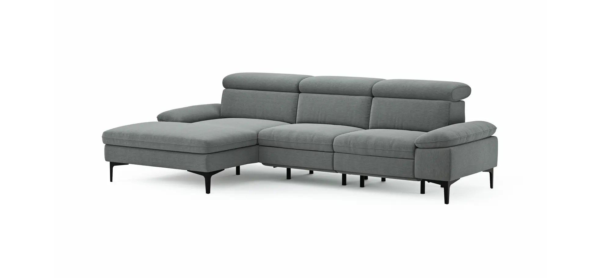 Ecksofa Felipa - Longchair links mit 2,5-Sitzer inkl. Armlehne verstellbar und Rückenlehne/Sitztiefe verstellbar (motorisch), Stoff, Grau