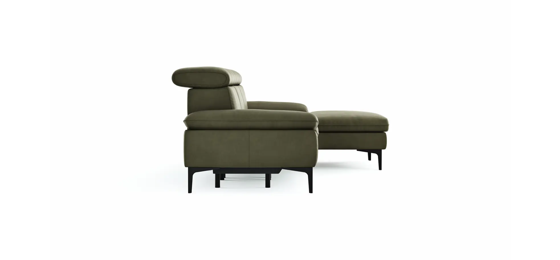 Ecksofa Felipa - 2,5-Sitzer mit Longchair rechts inkl. Armlehne verstellbar und Rückenlehne/Sitztiefe verstellbar (motorisch), Leder, Olive