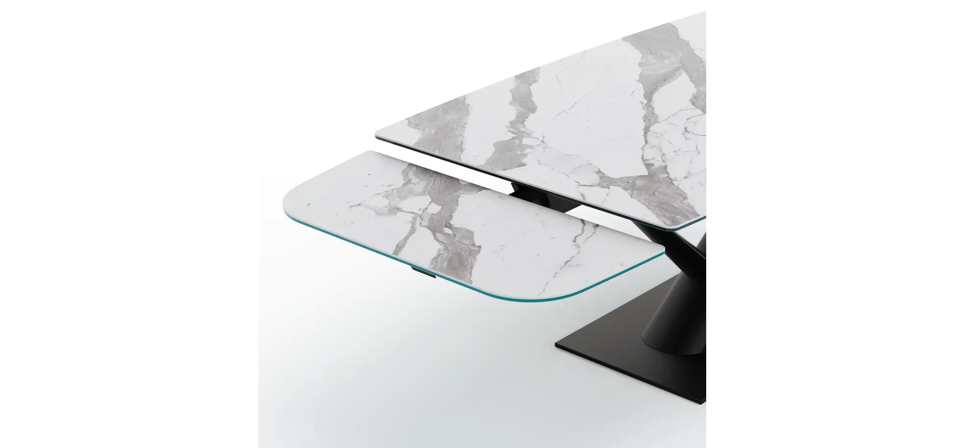 Esstisch Savona - LB ca. 200x100 cm, ausziehbar, Keramik, Weiß, Bootsform