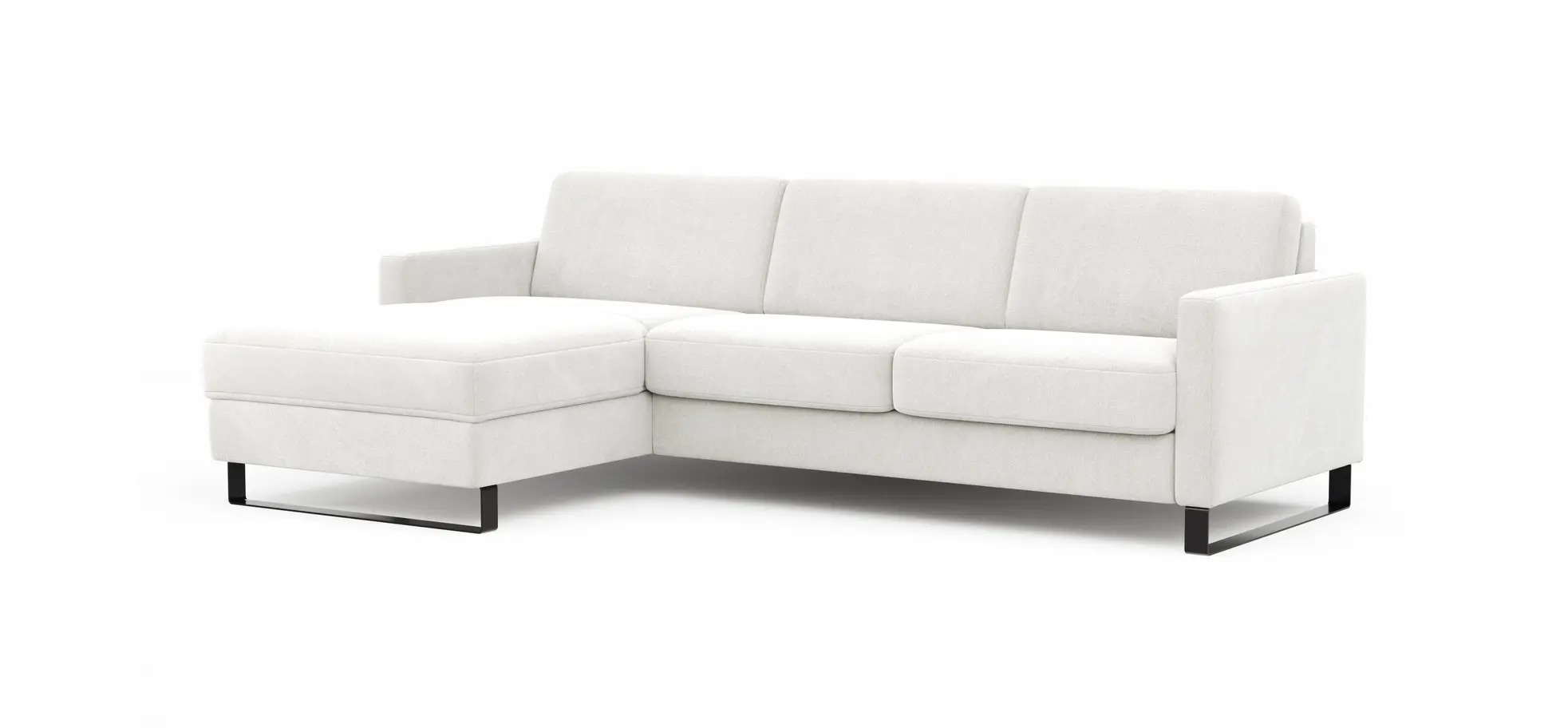 Schlafsofa Laredo - Longchair mit 2-Sitzer rechts inkl. Schlaffunktion mit Bettkasten, Stoff, Graubeige