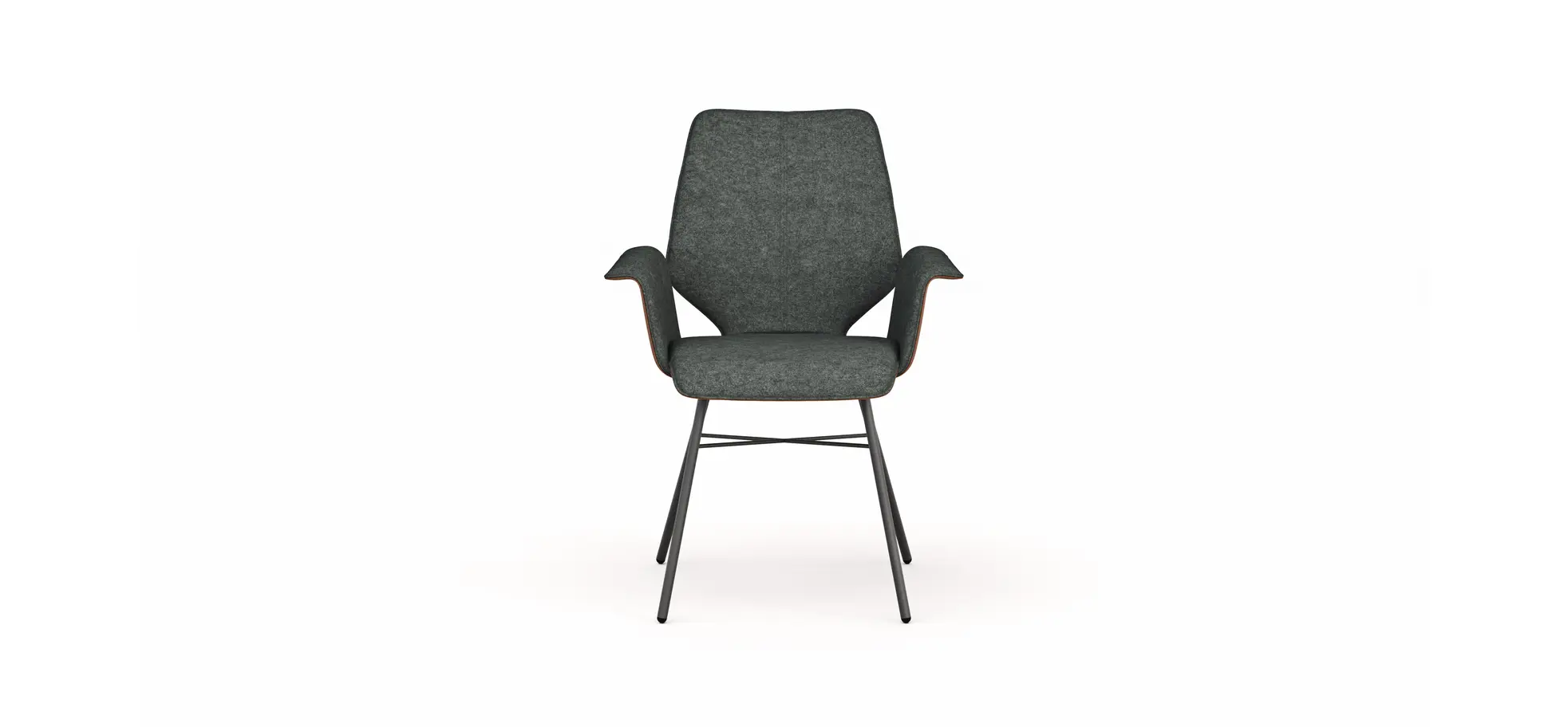 Armlehnstuhl Penthouse - Stoff, Steingrau, Leder, Cognac, 4 Fuß, Anthrazit