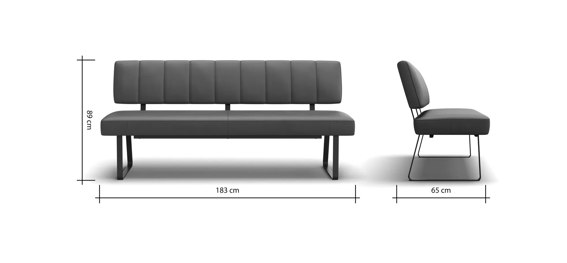 Polsterbank Carmelo - Breite ca. 183 cm, Leder, Steingrau