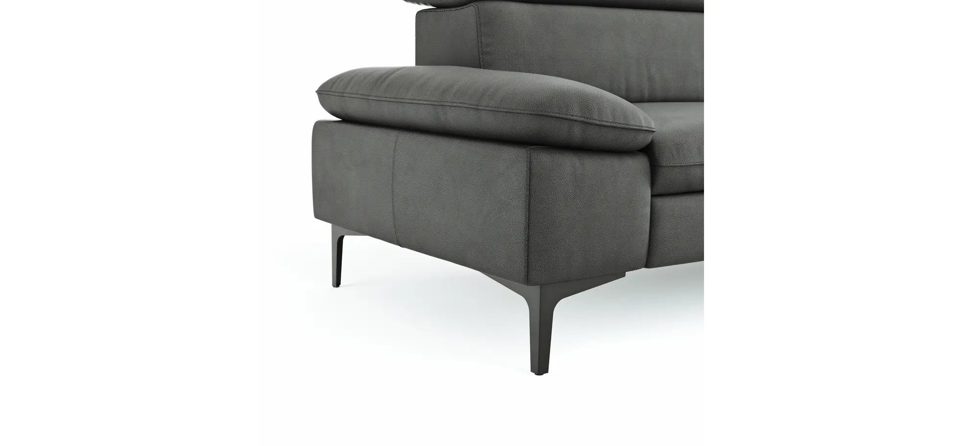 Sofa Felipa - 3-Sitzer inkl. Kopfteil verstellbar, Leder, Grau