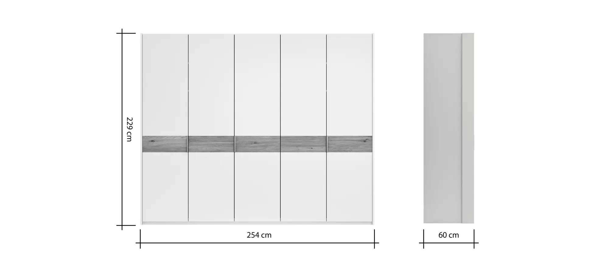 Drehtürenschrank Viana - B ca. 254 cm, Lack, Weiß, Riffholz, Wildeiche