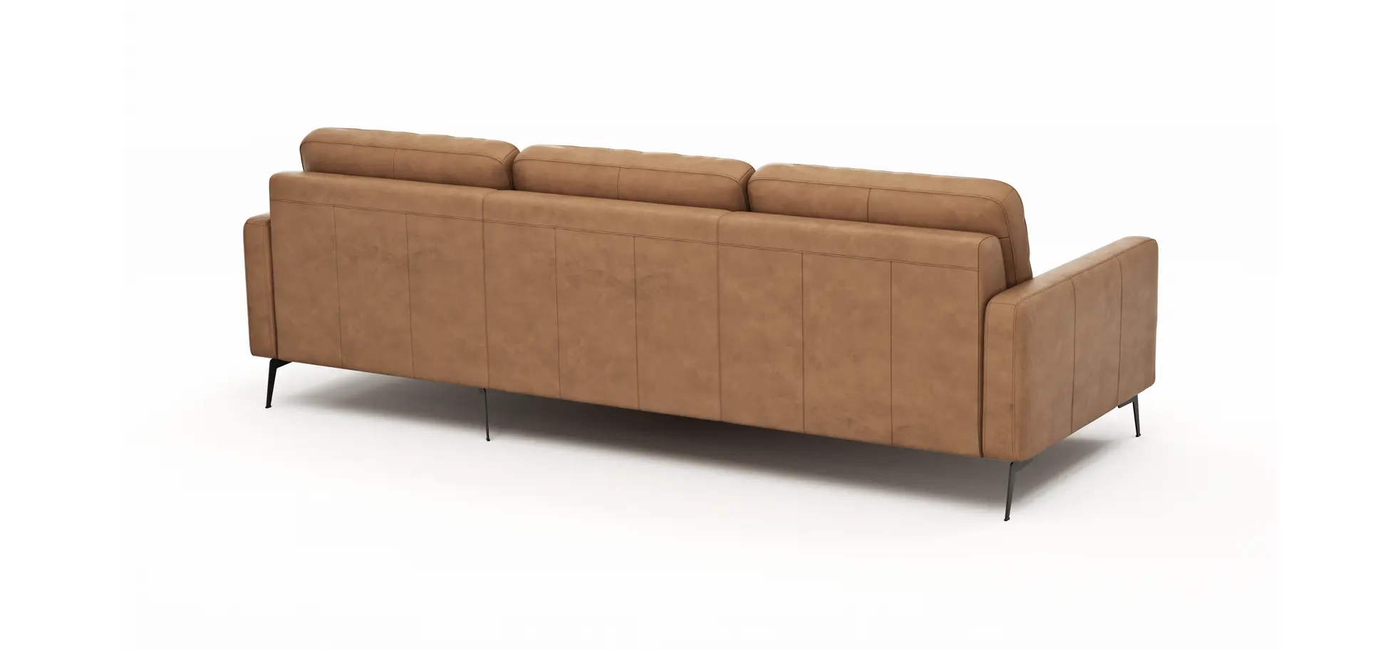 Ecksofa Enna - 3-Sitzer mit Longchair rechts, Armlehne A, Leder, Cognac