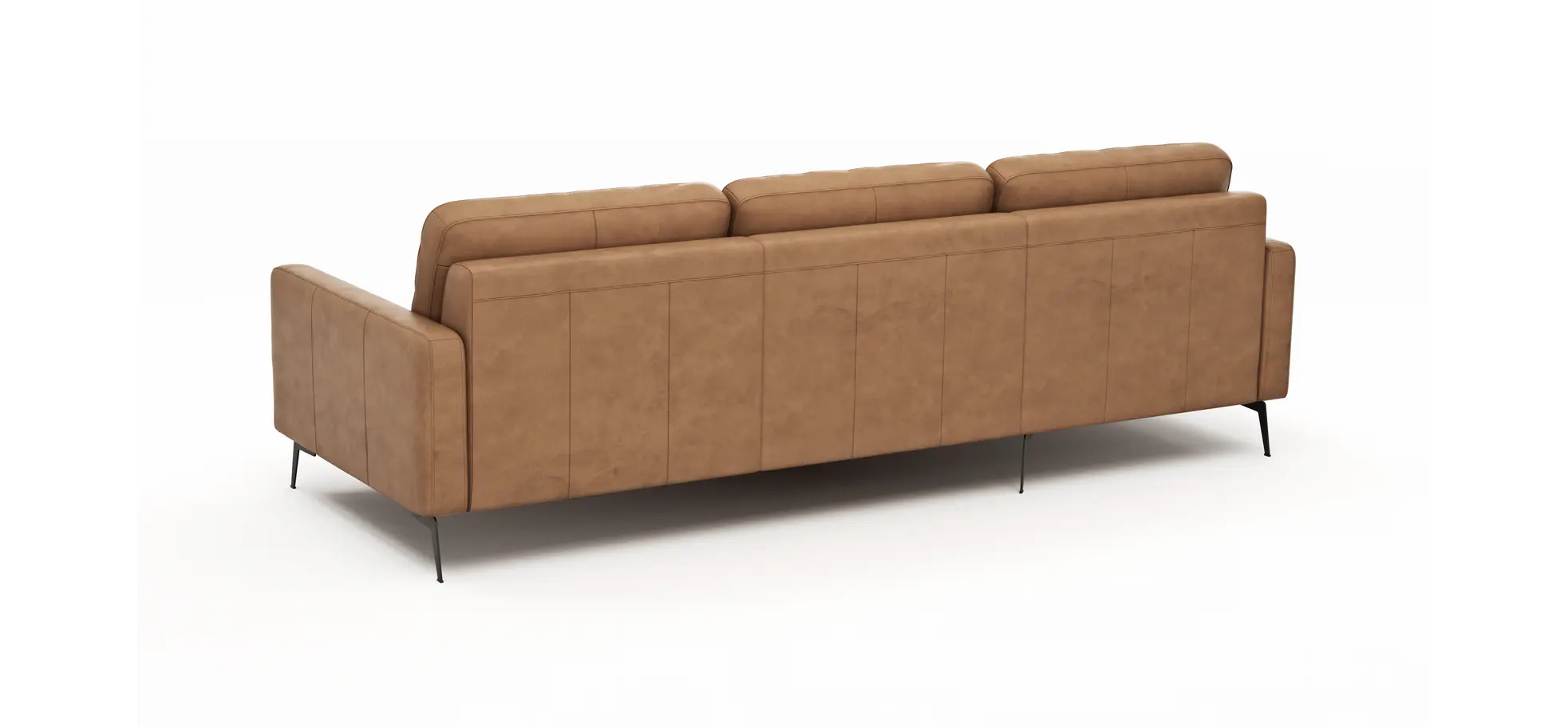 Ecksofa Enna - Longchair Links mit 3-Sitzer, Armlehne A, Leder, Cognac