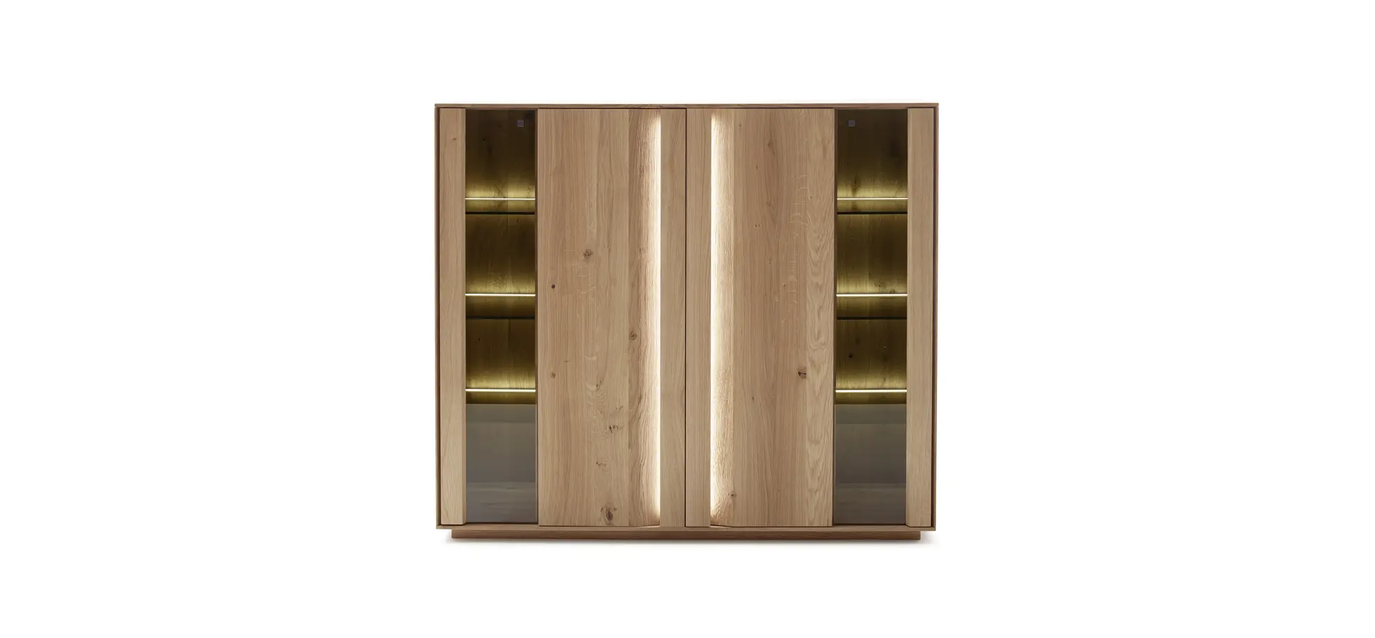 Highboard Due Viso - inkl. Beleuchtung, BHT ca. 153x135x40 cm , Wildeiche Roheffekt, geölt