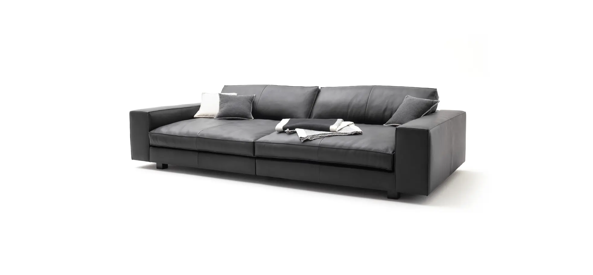 Sofa Aprino 1 - 4-Sitzer XXL, Leder, Schwarz, Armlehne Block