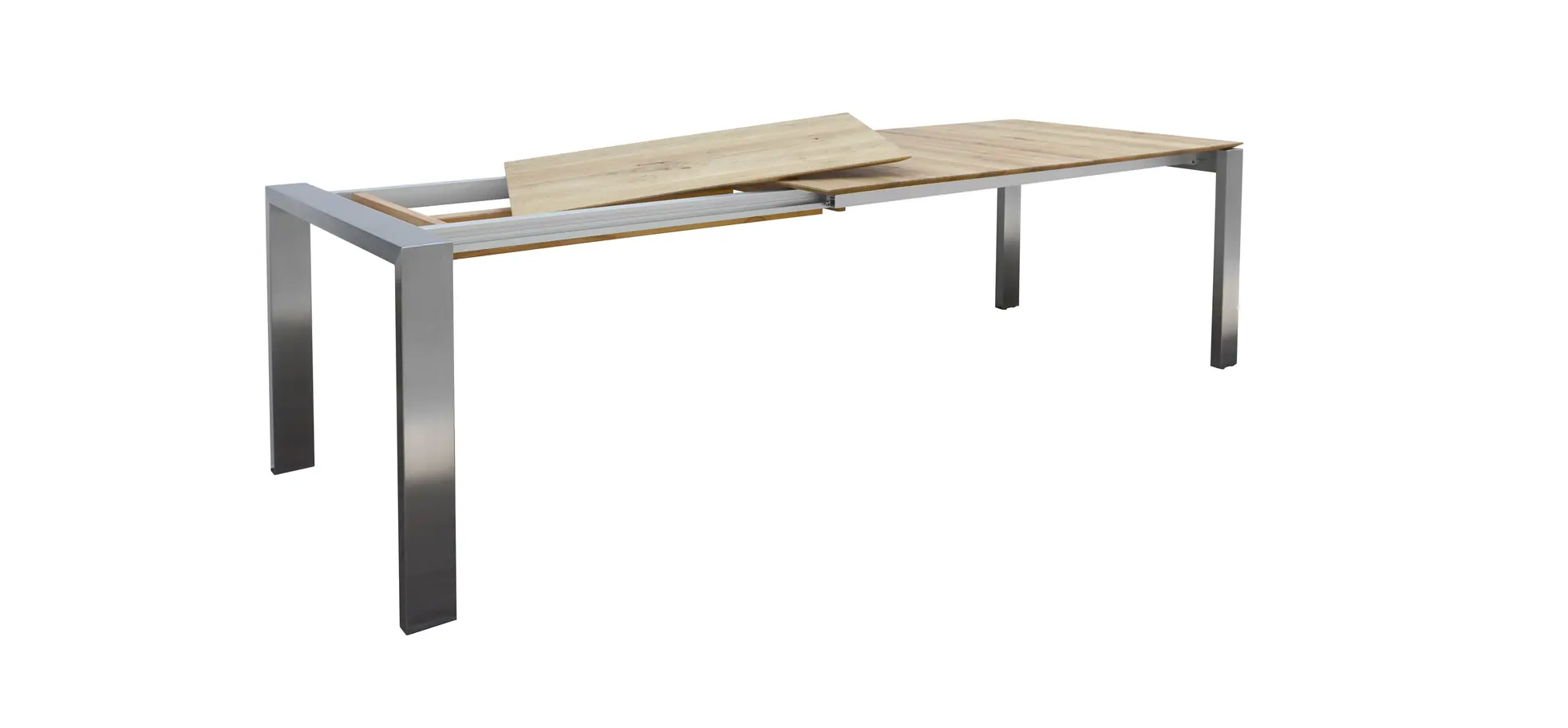 Esstisch 3400 - LB ca. 180x100 cm, ausziehbar, Asteiche massiv, 4-Fuss, Edelstahl