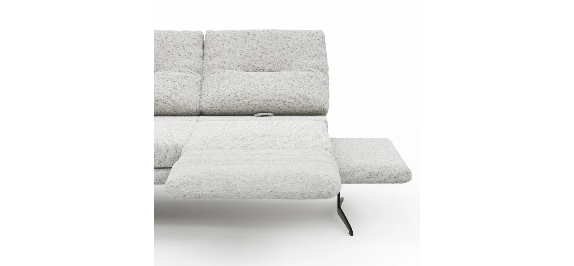 Ecksofa Lucero 2.0 - Longchair mit 2-Sitzer rechts inkl. Sitztiefenverstellung, Drehsitz und Sitztiefe verstellbar, Stoff, Offwhite