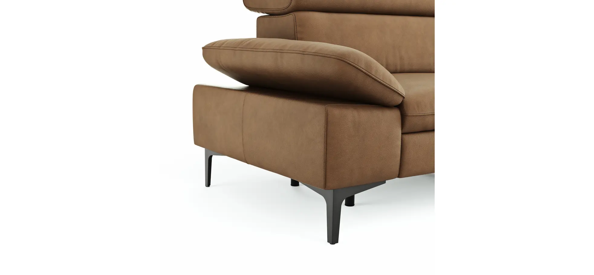 Ecksofa Felipa - 2,5-Sitzer mit Ecke rechts inkl. Armlehne verstellbar und Rückenlehne/Sitztiefe verstellbar (motorisch), Leder, Cognac