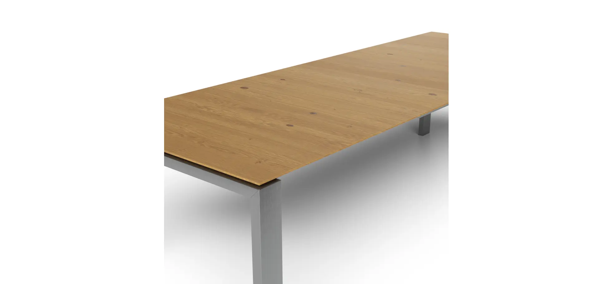 Esstisch 3400 - LB ca. 180x100 cm, ausziehbar, Asteiche massiv, 4-Fuss, Edelstahl