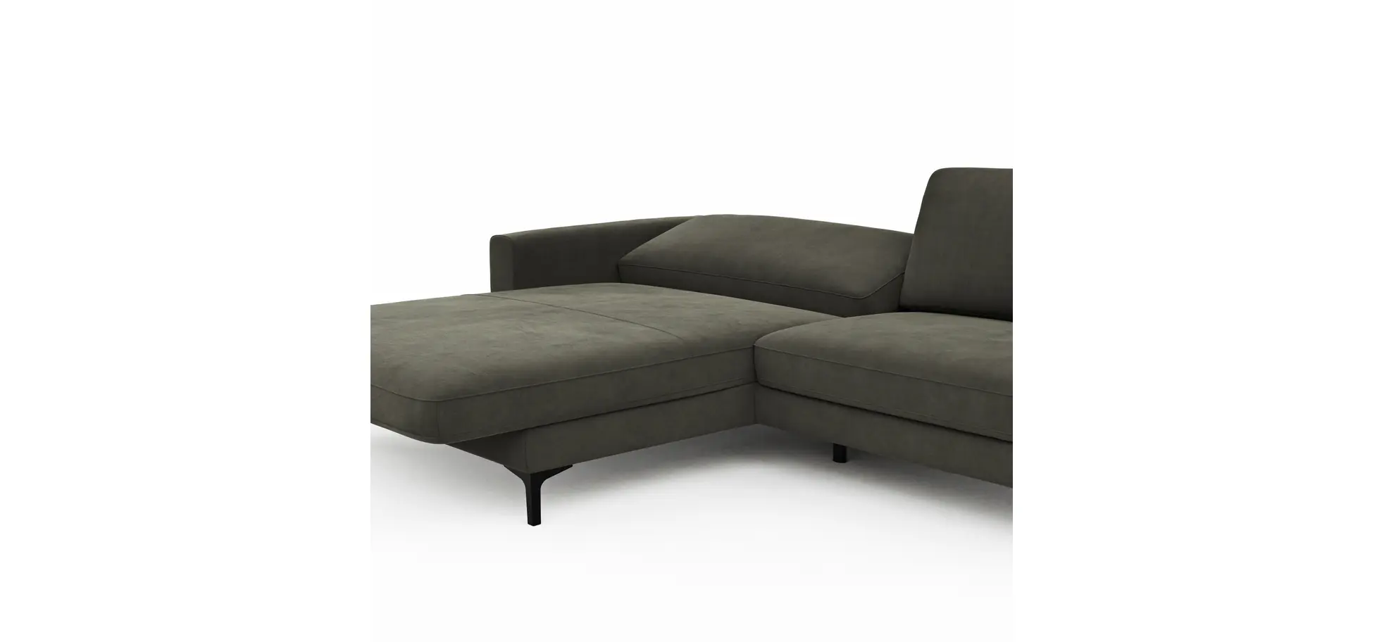 Ecksofa Oviedo - Longchair links mit 1,5-Sitzer inkl. Relaxfunktion (motorisch), Stoff, Braungrün