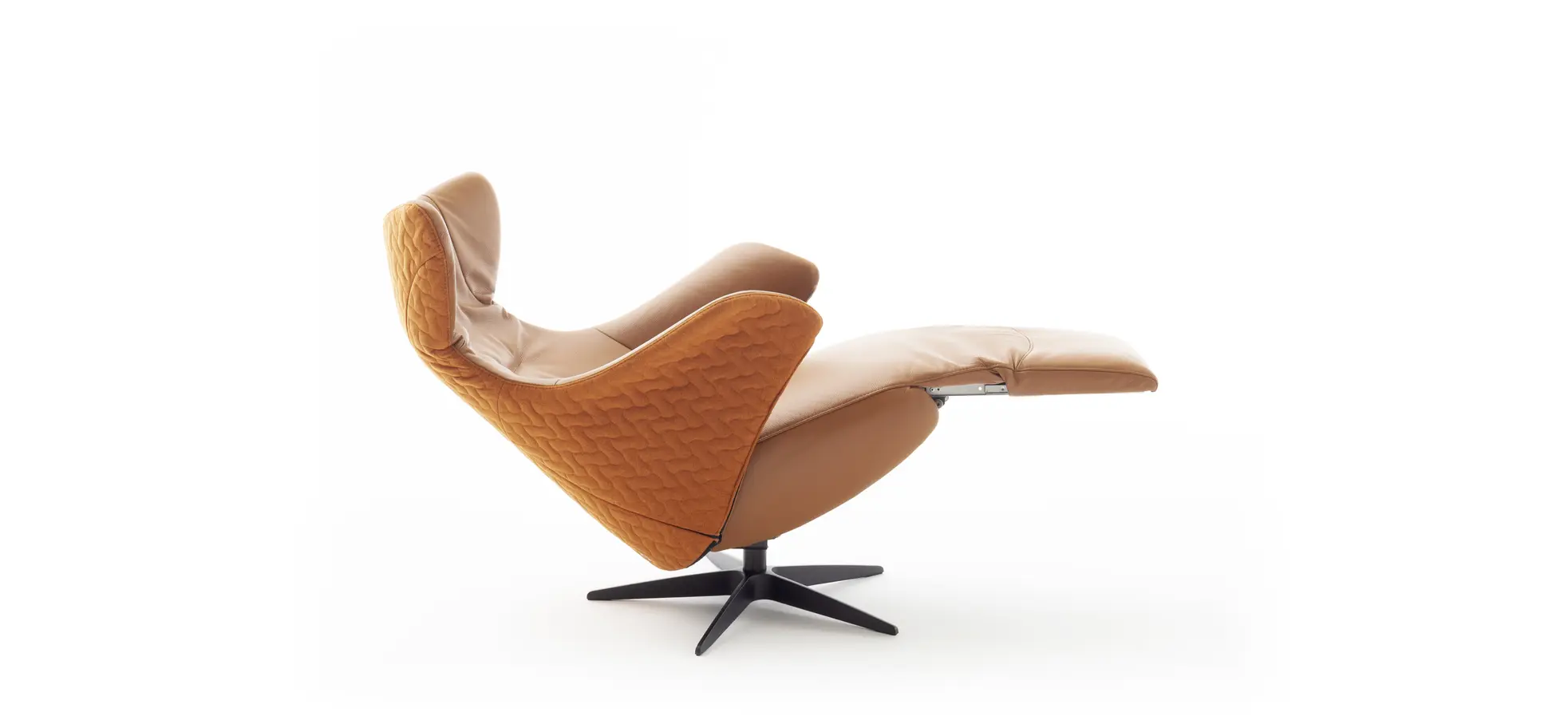 Relaxsessel Follina - Relaxfunktion (motorisch), Leder, Stoff, Cognac