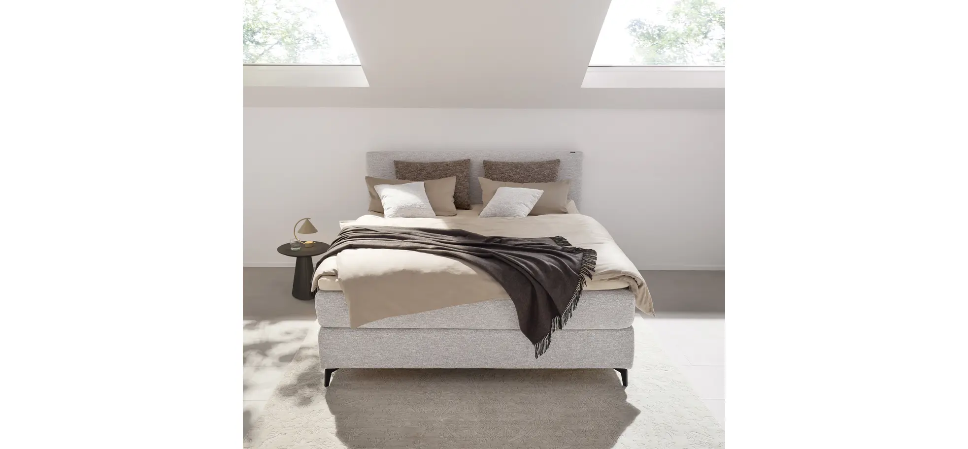 Boxspringbett Delia - Liegefläche ca. 180x200 cm, Stoff, Ecru