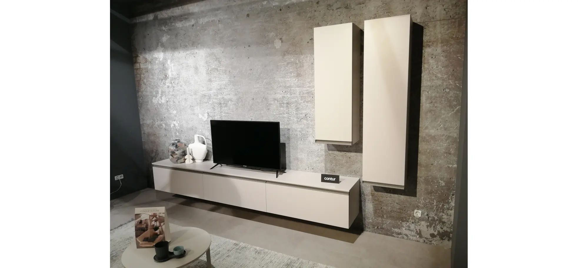 Wohnwand Venzone - B ca. 320 cm, Lack, Hellgrau