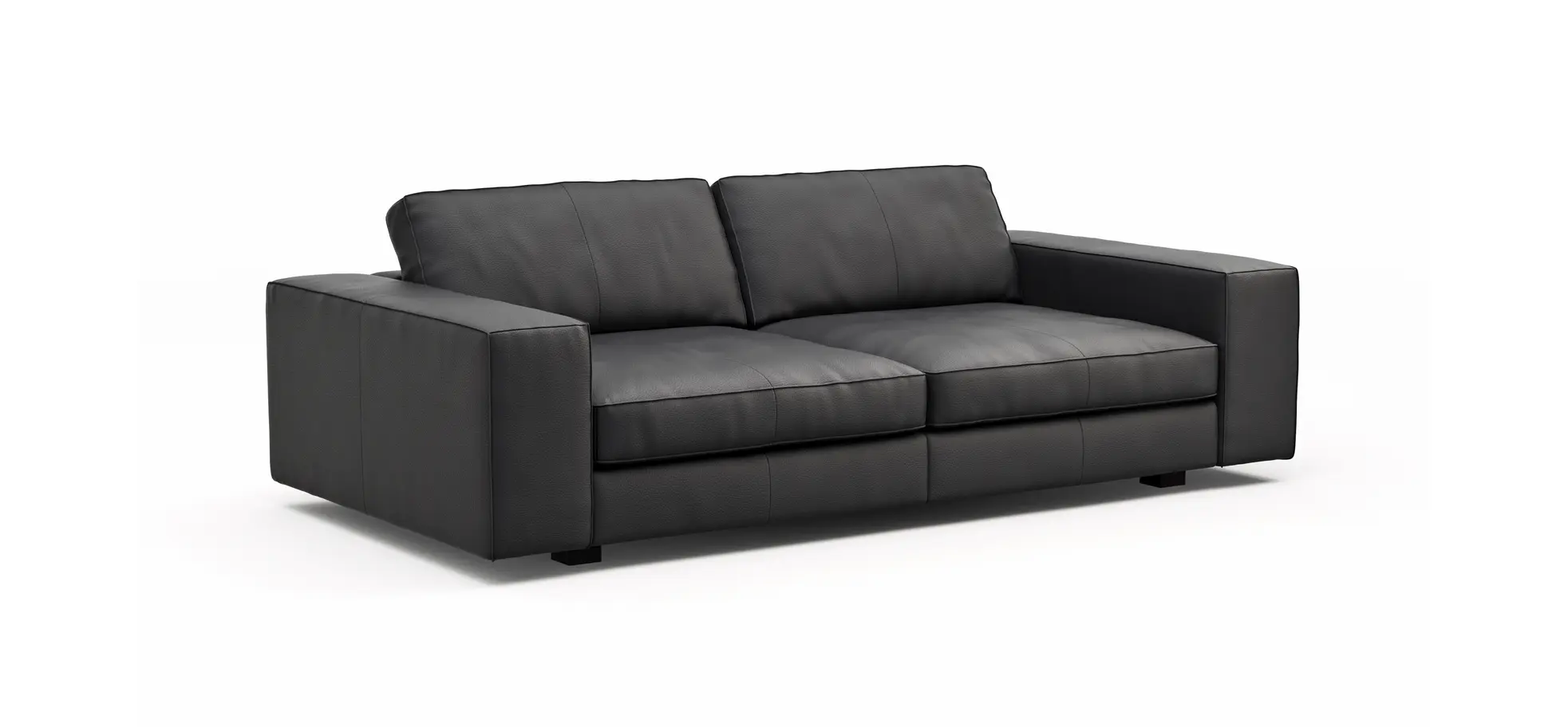Sofa Aprino 1 - 3,5-Sitzer XL, Dickleder, Schwarz, Armlehne Block breit