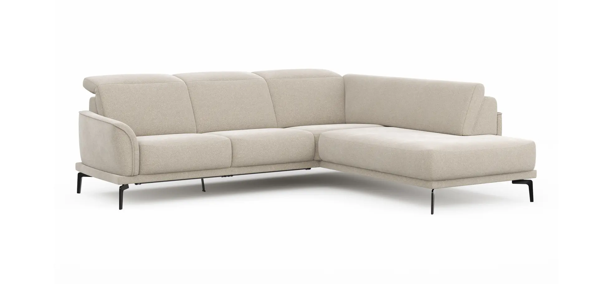 Ecksofa Amadena - 2-Sitzer mit Ecke rechts inkl. Relaxfunktion motorisch, Sitzvorzug und Kopfteilverstellung, Stoff, Creme