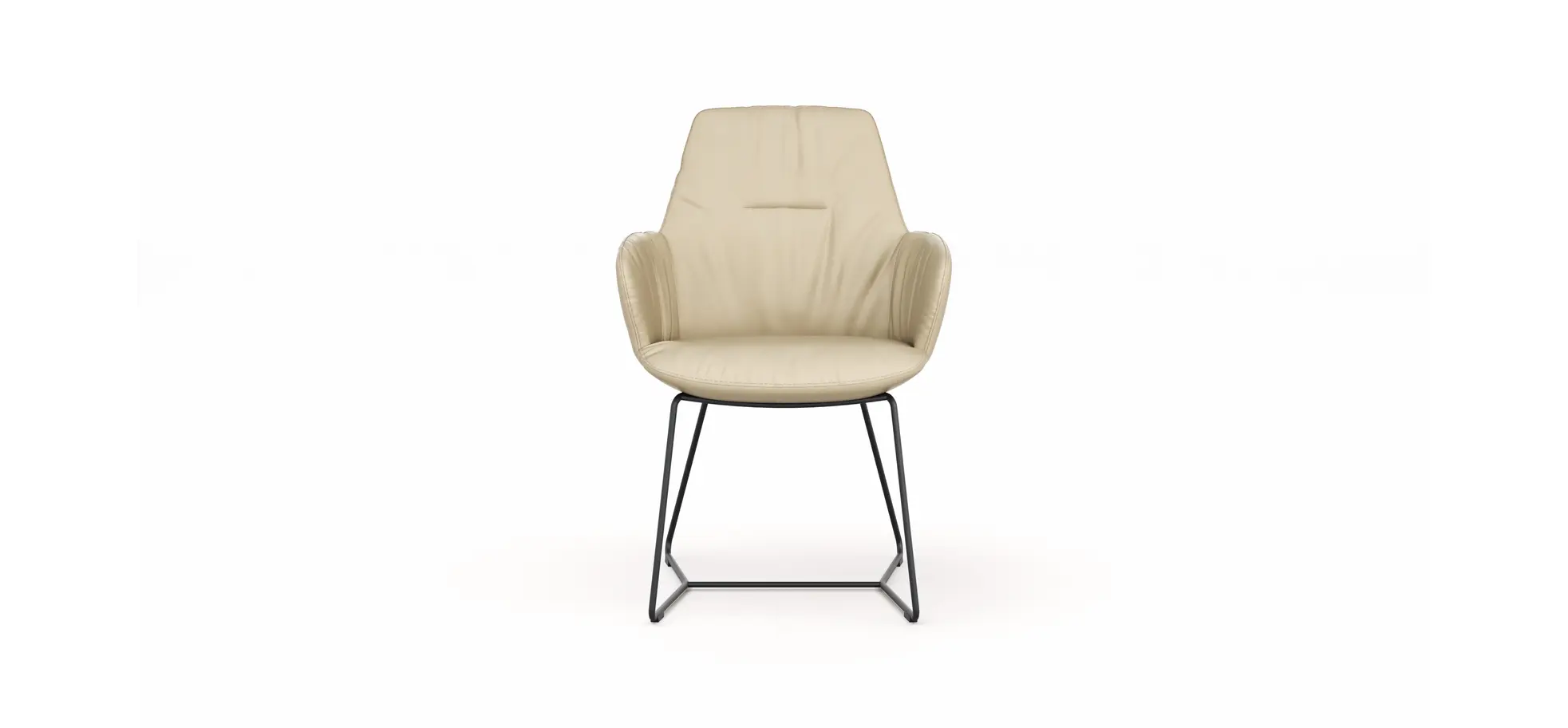 Armlehnstuhl Pegara - Leder, Beige, Kufe