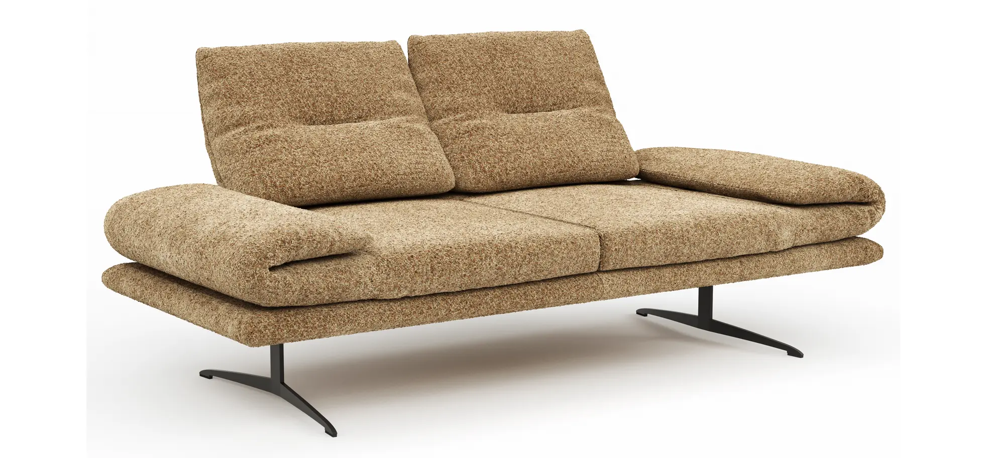 Ecksofa Lucero 2.0 - Longchair mit 2-Sitzer rechts inkl. Rückenlehne verstellbar, Stoff, Cognac