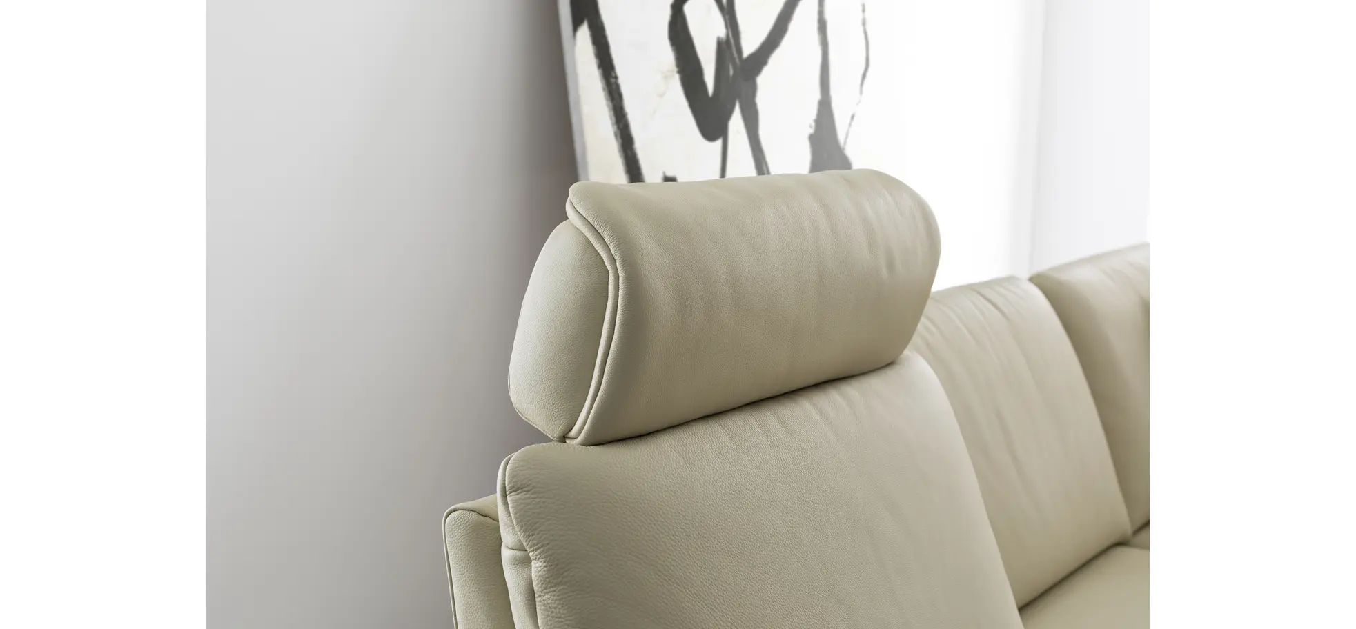 Ecksofa Collina - 2,5-Sitzer, Longchair rechts, inklusive Kopfstütze, Leder, Ecru