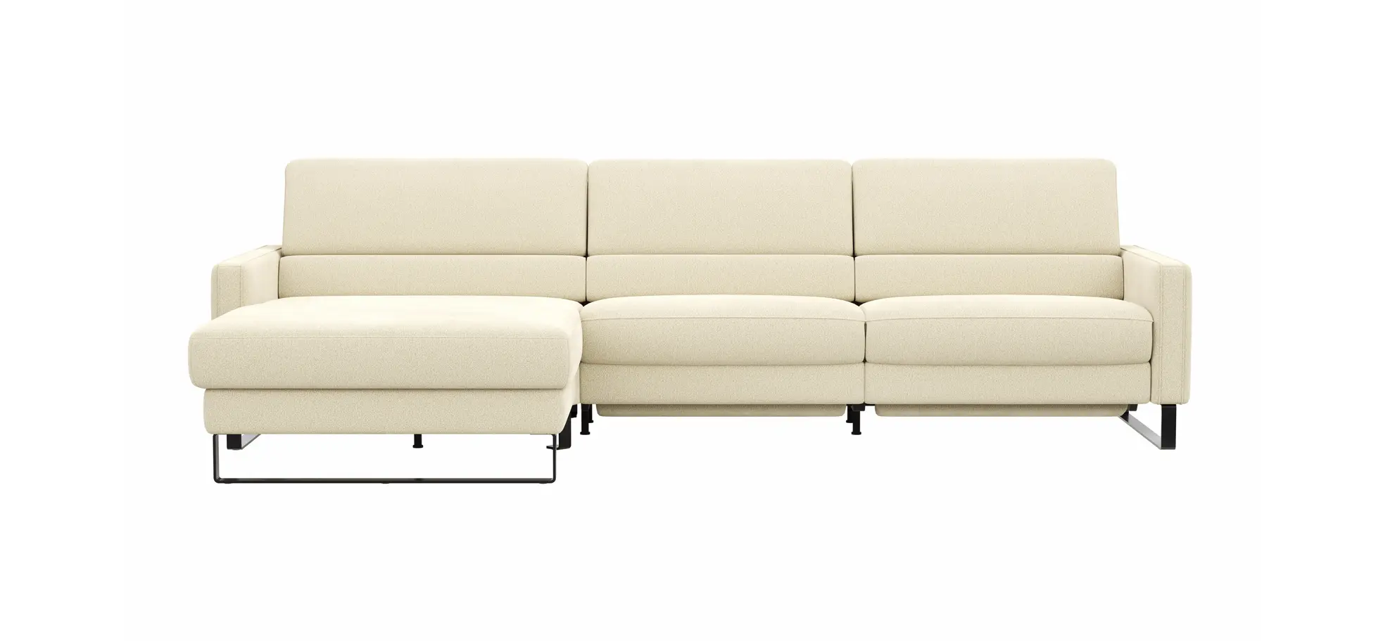 Ecksofa Valera - Longchair mit 3-Sitzer rechts inkl. Rückenlehne verstellbar und Relaxfunktion motorisch, Stoff, Natur 202590