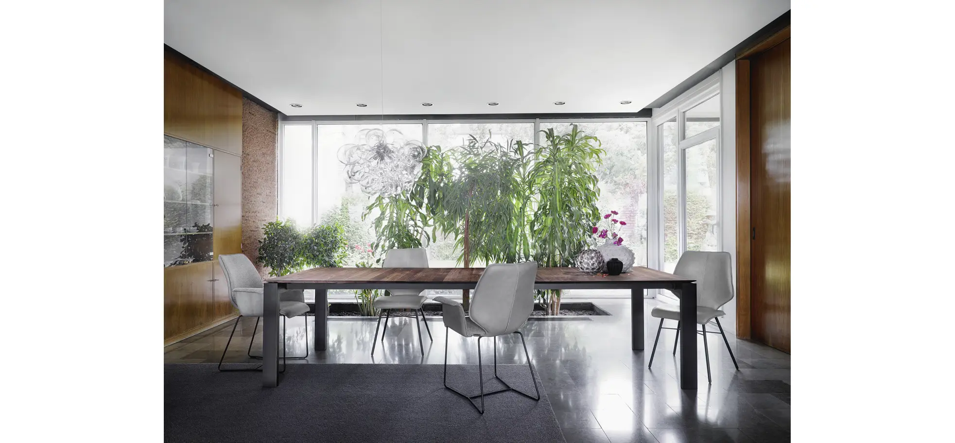 Stuhl Penthouse - Leder, Steingrau, 4 Fuß, Metall, Anthrazit