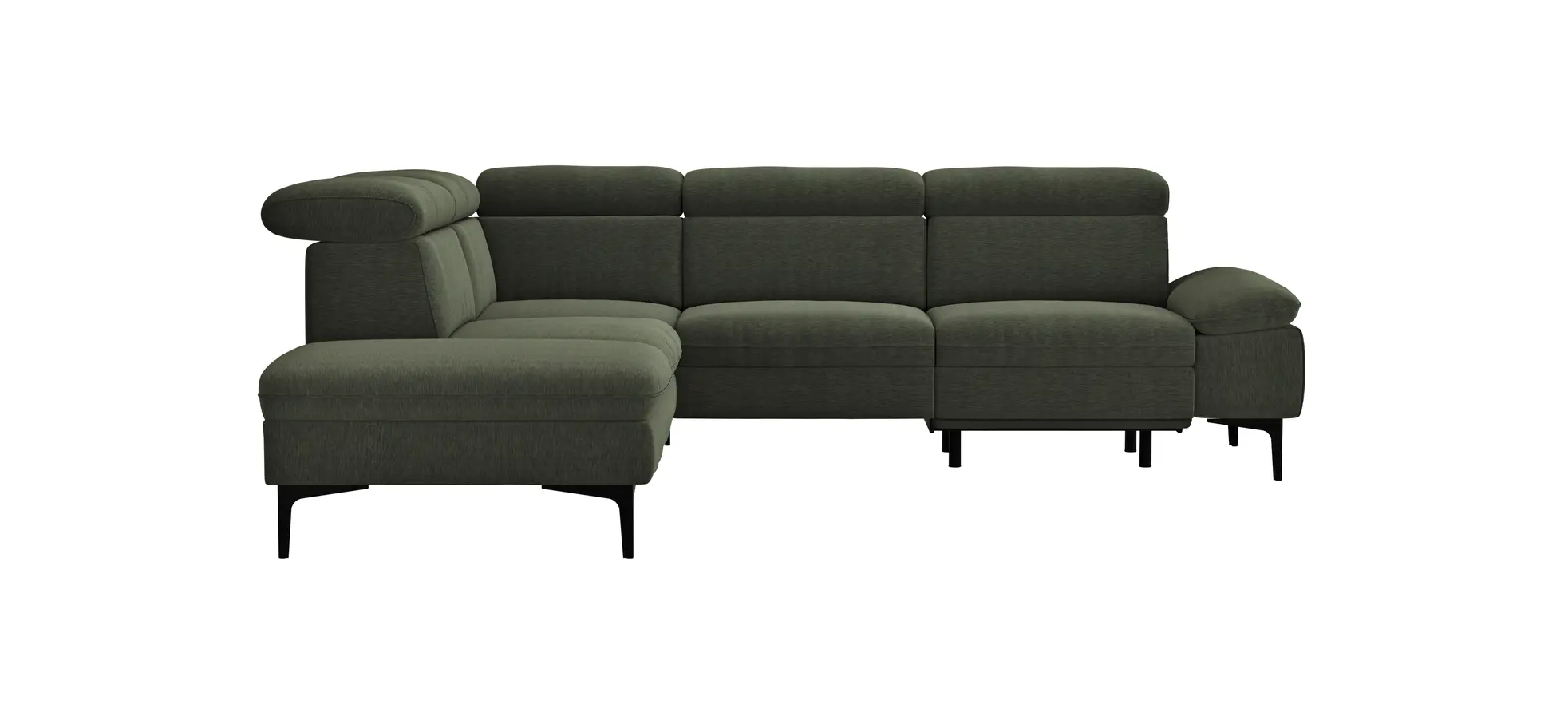 Ecksofa Felipa - Ecke links mit 2,5-Sitzer inkl. Armlehne verstellbar und Rückenlehne/Sitztiefe verstellbar (motorisch), Stoff, Dunkelgrün 105093