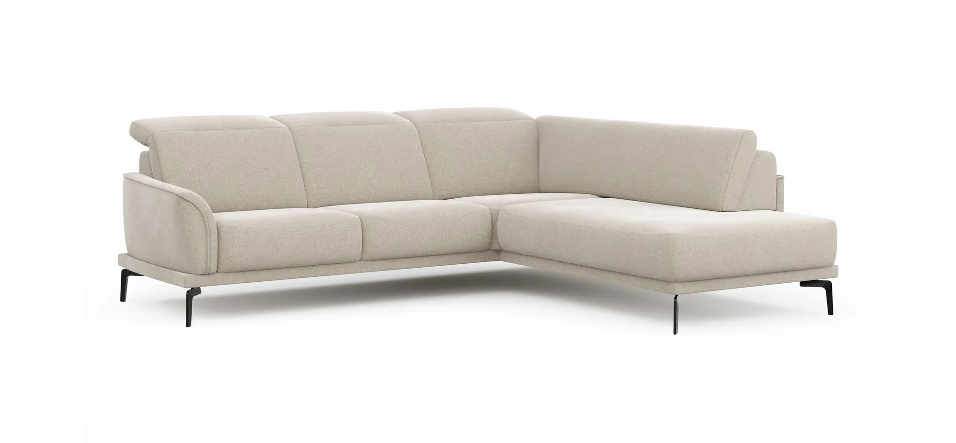 Ecksofa Amadena - 2-Sitzer mit Ecke rechts inkl. Kopfteilverstellung und Sitzvorzug, Stoff, Creme