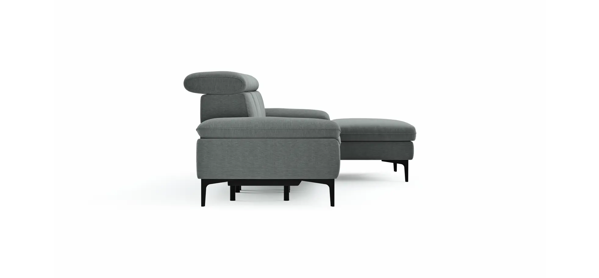 Ecksofa Felipa - 2,5-Sitzer mit Longchair rechts inkl. Armlehne verstellbar und Rückenlehne/Sitztiefe verstellbar (motorisch), Stoff, Grau