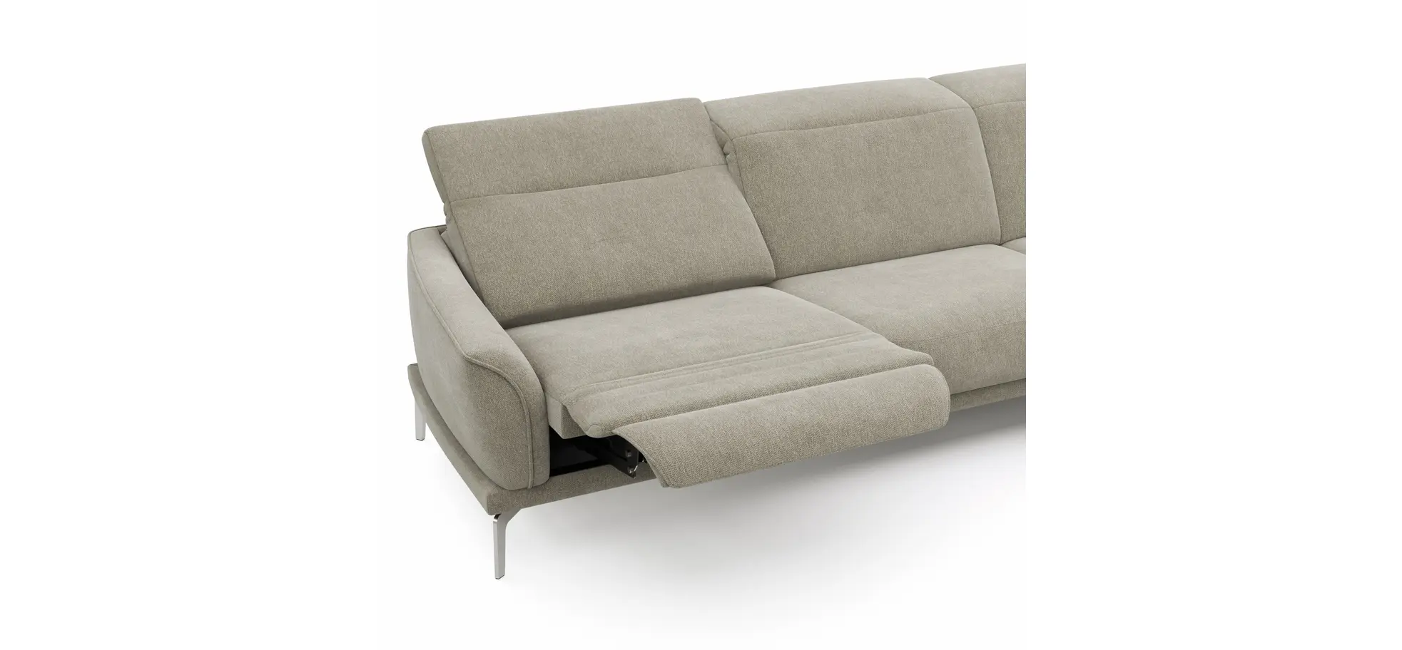 Ecksofa Amadena - 2-Sitzer mit Longchair rechts inkl. Relaxfunktion motorisch, Stoff, Limone