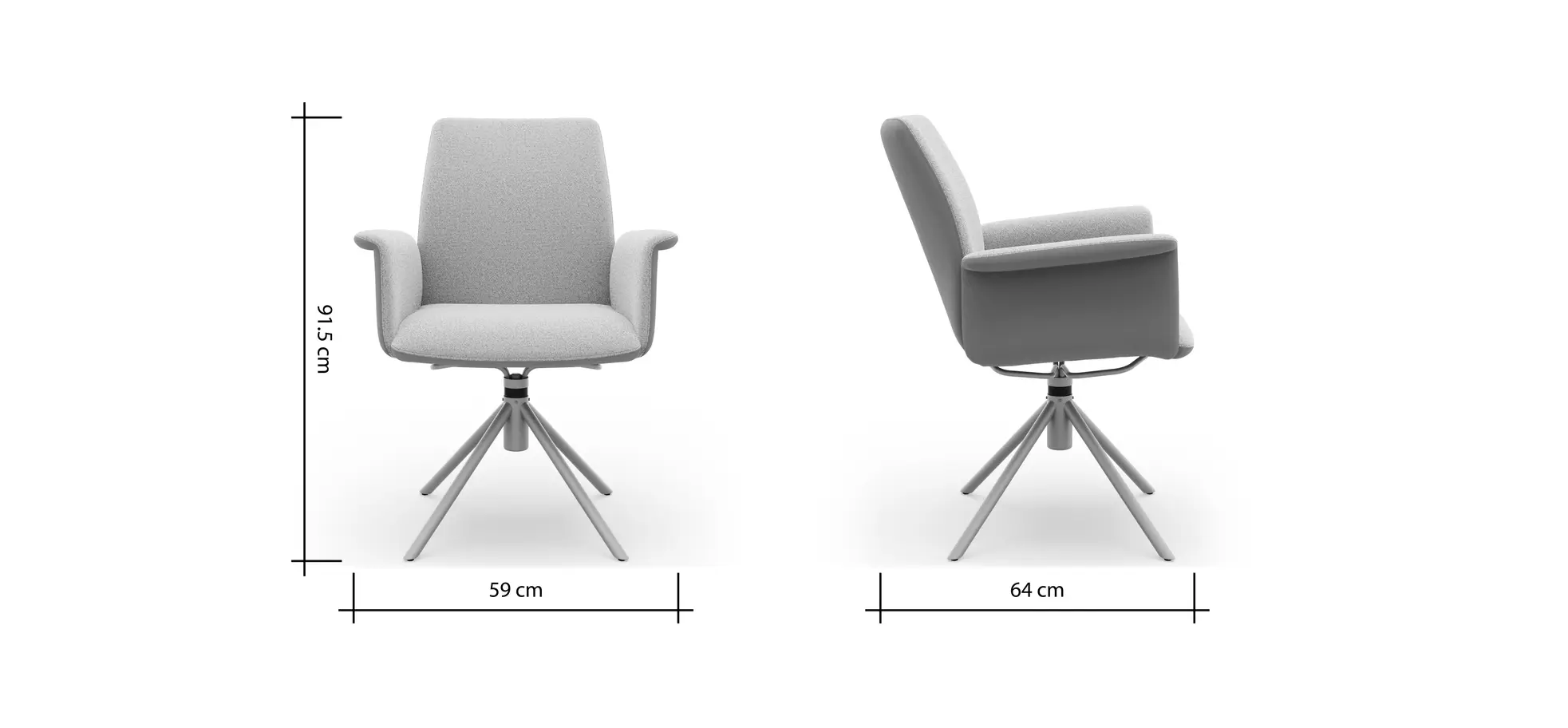 Armlehnstuhl Sedana - drehbar, Leder & Stoff, Grau