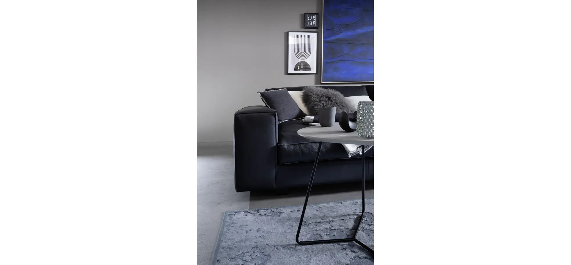 Sofa Aprino 1 - 4-Sitzer XXL, Leder, Schwarz, Armlehne Block