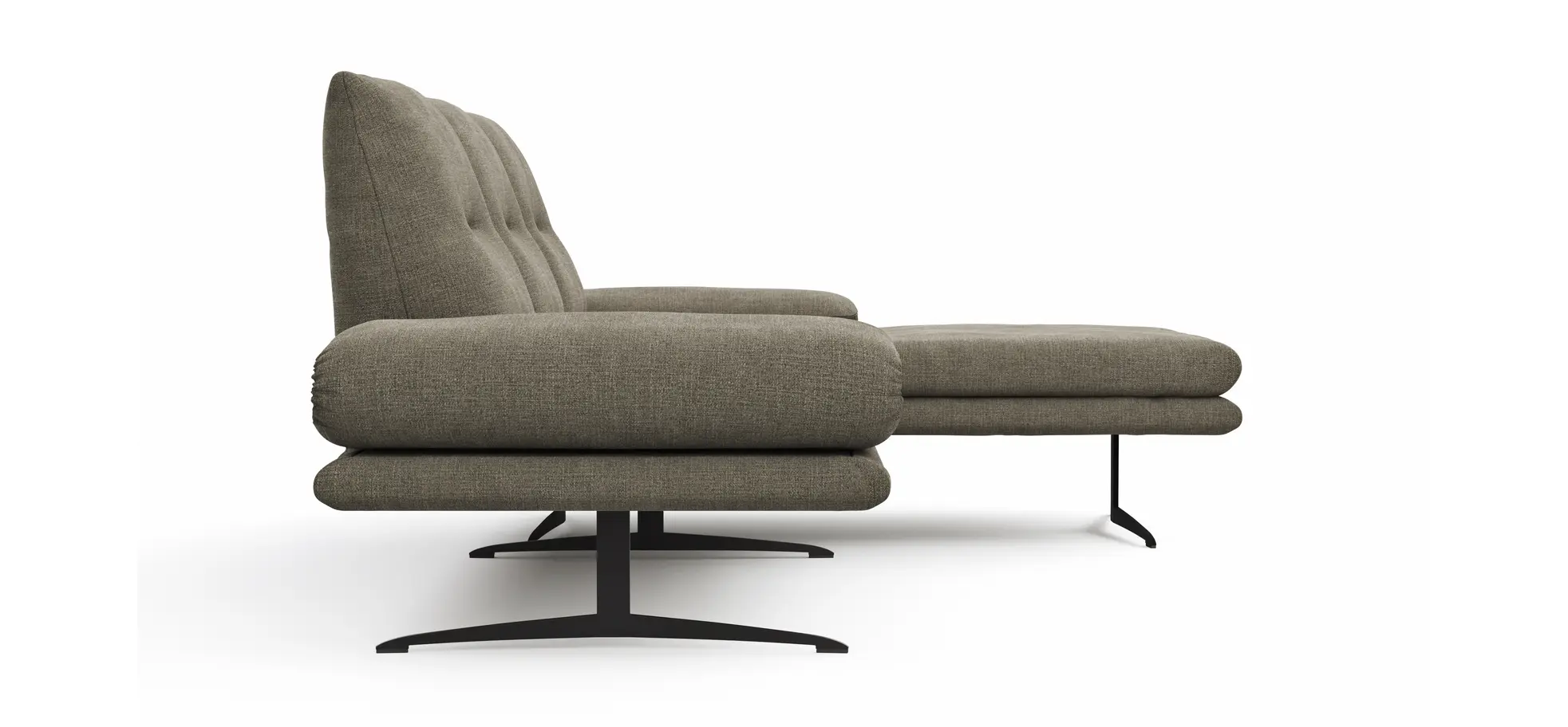 Ecksofa Lucero - 2-Sitzer mit Longchair rechts, Stoff, Olivgrün