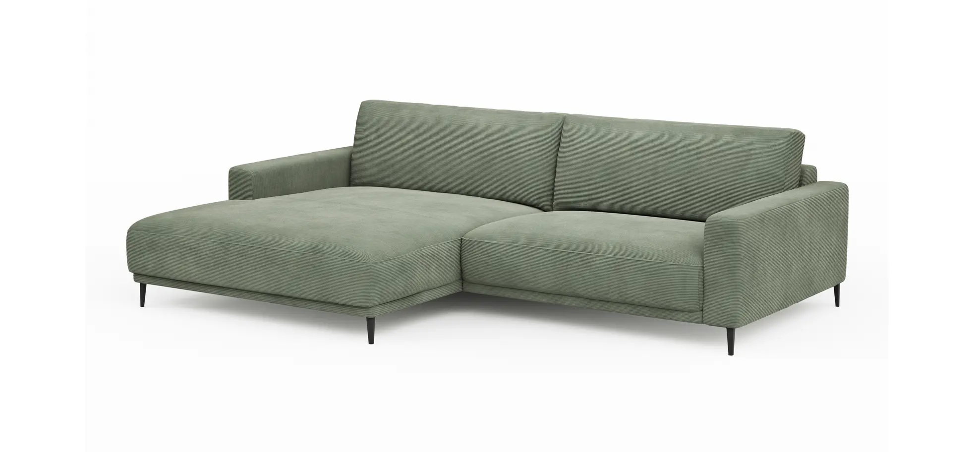 Ecksofa Solero - Longchair groß mit 1,5-Sitzer rechts, Stoff, Olivgrün