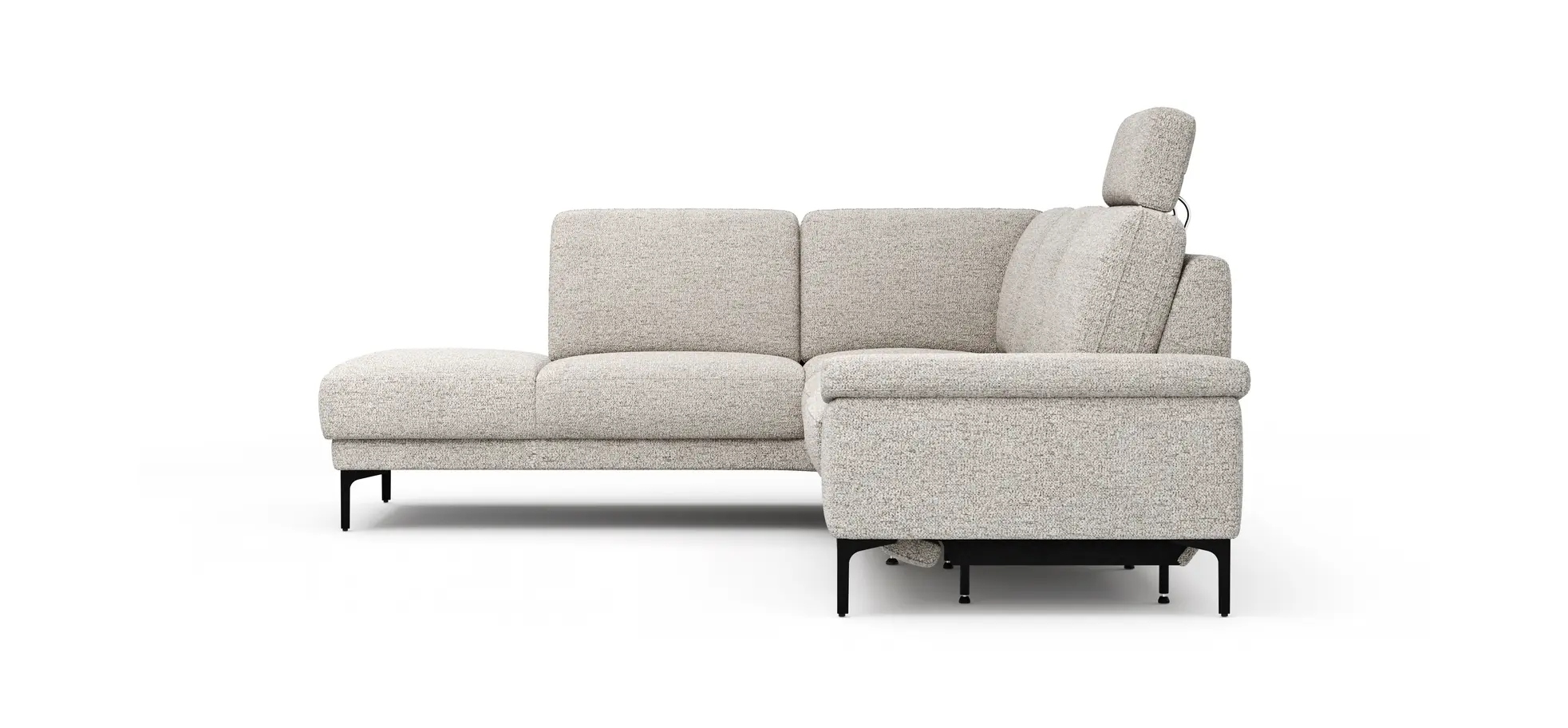 Ecksofa Matero - Ecke mit 2-Sitzer rechts inkl. Relaxfunktion motorisch und Sitzvorzug, Stoff, Hellgrau