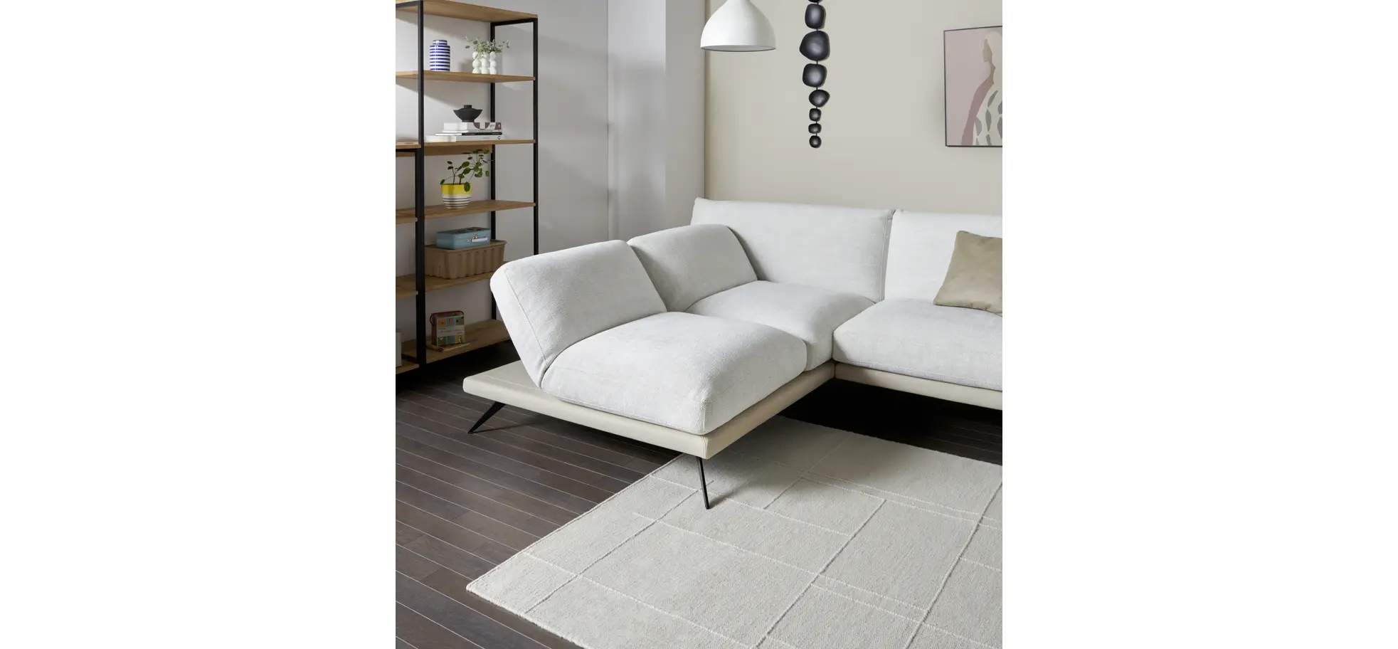 Ecksofa Valdemoro - Longchair mit 2,5-Sitzer rechts inkl. Rückenlehne verstellbar, Stoff, Creme